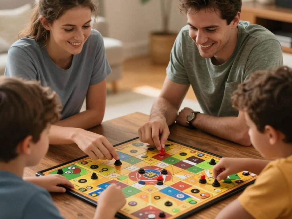 Family enjoying a screen-free game night at home