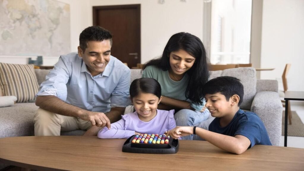 kids playing board games instead of screen time at home