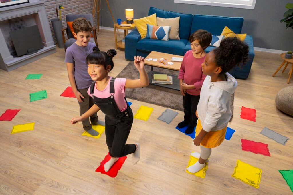 kids playing an obstacle indoors, screen free, at home