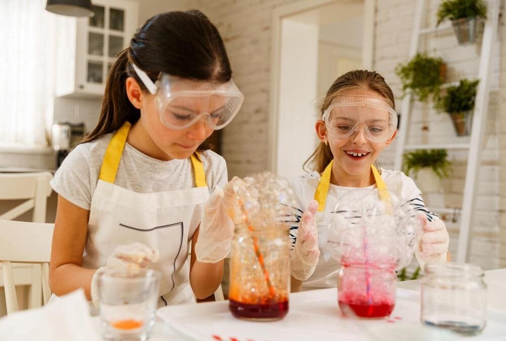 kids doing simple science experiments at home kitchen