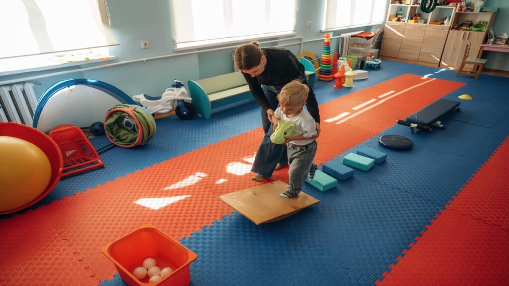 kid doing indoor obstacle course at home active screen free activity for kids