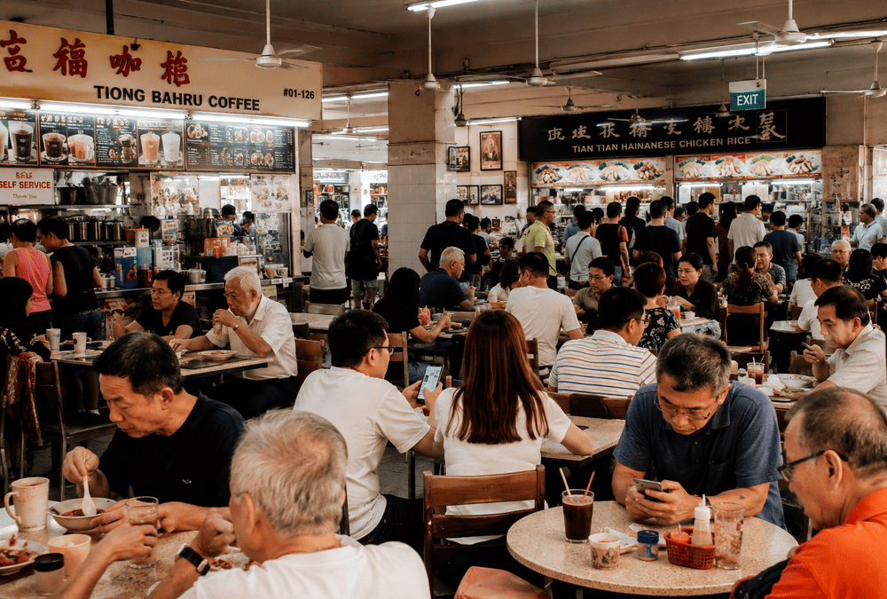 a bustling and busy hawker centre