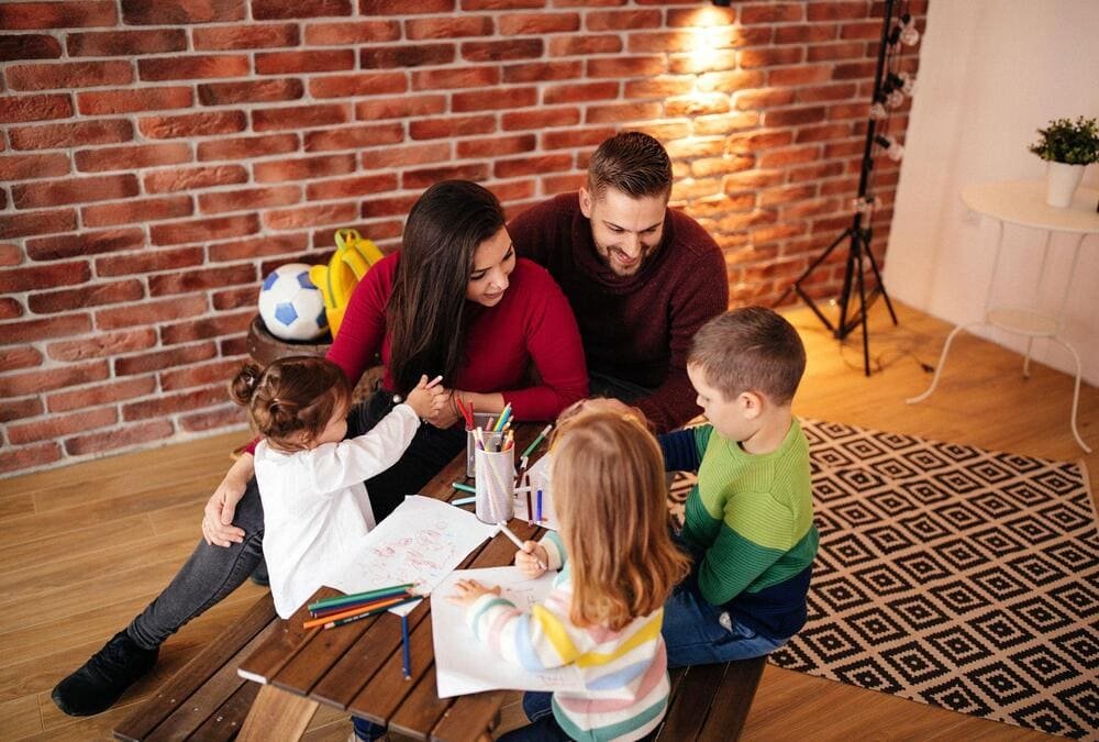kids drawing and colouring at home